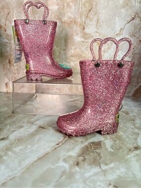 Western Chief Pink Glitter Kids Rain & Snow Boots with Heart Handles